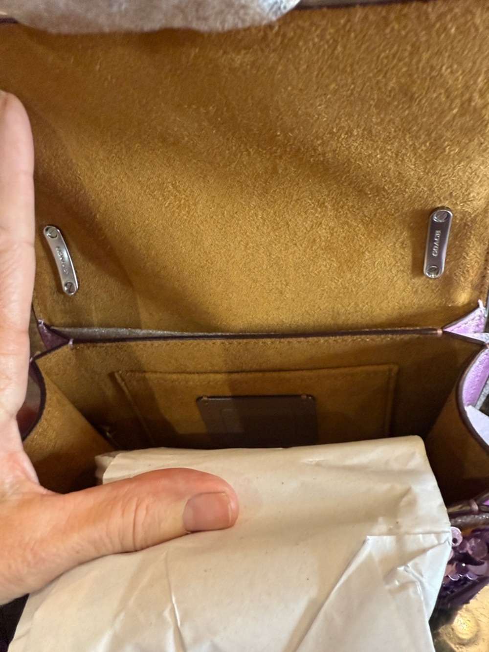 Coach Morgan Lilac Sequin Crossbody Bag with Metallic Trim - Picture 8 of 16